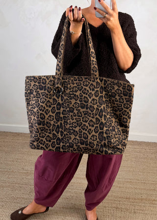 Animal print corduroy shopper bag-The Style Attic