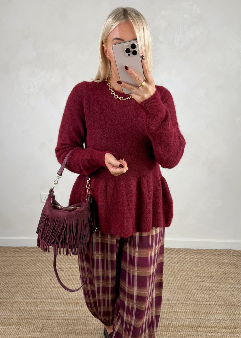 Anna peplum knit - Merlot-The Style Attic
