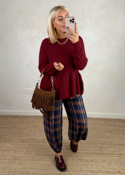 Anna peplum knit - Merlot-The Style Attic