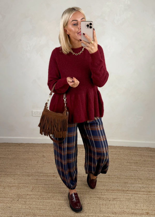 Anna peplum knit - Merlot-The Style Attic