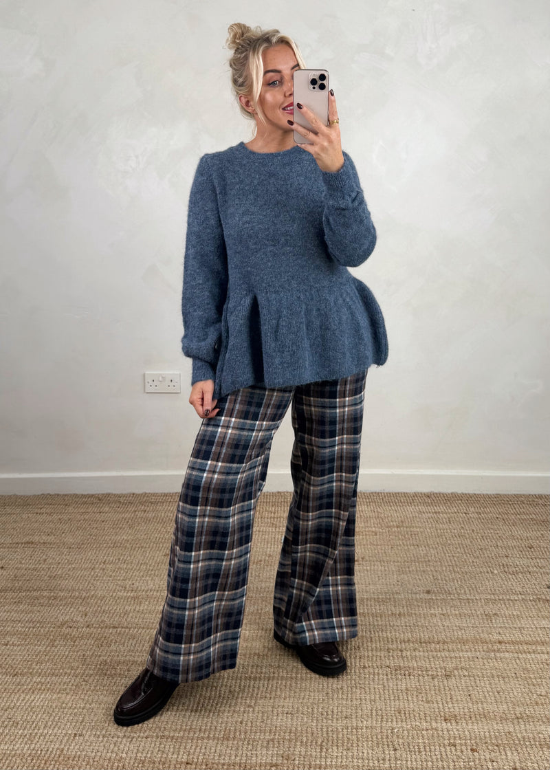 Anna peplum knit - denim-The Style Attic