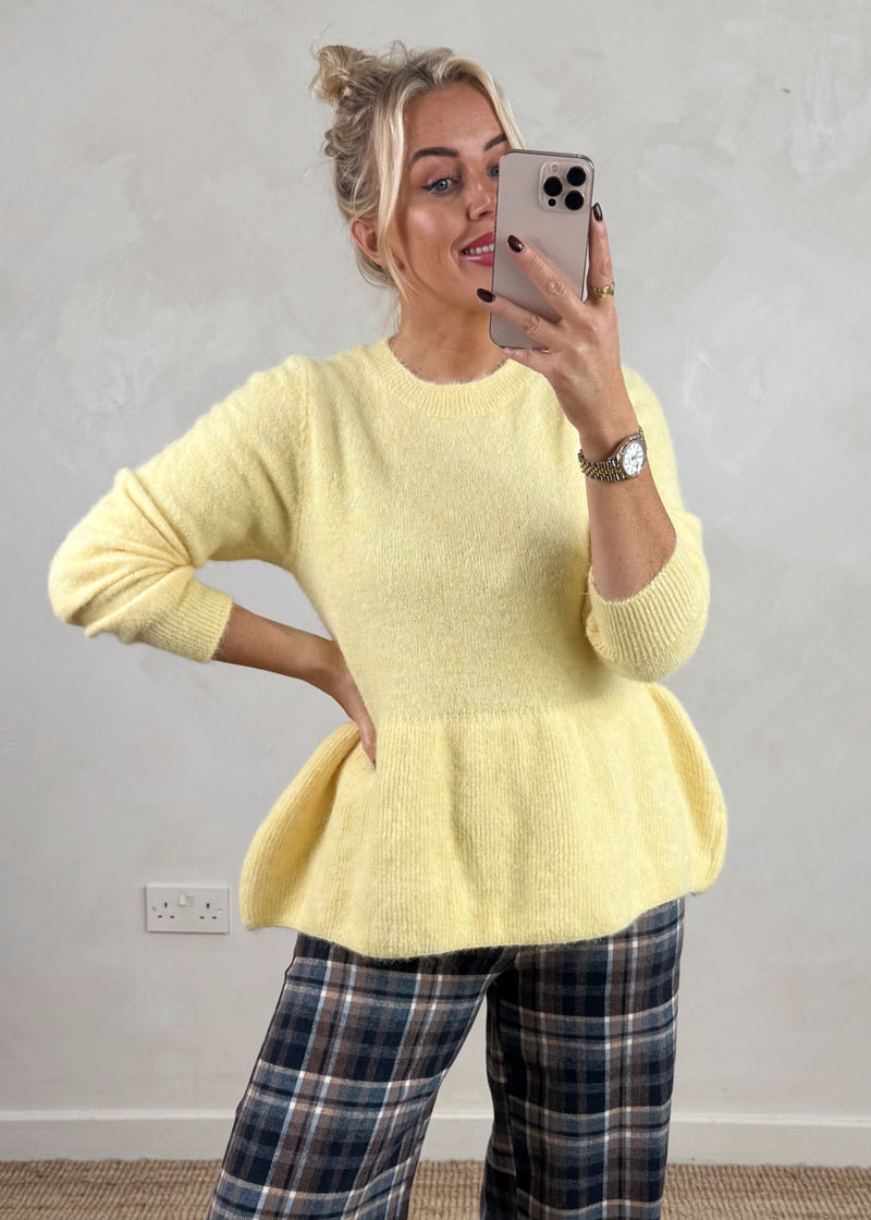 Anna peplum knit - lemon-The Style Attic