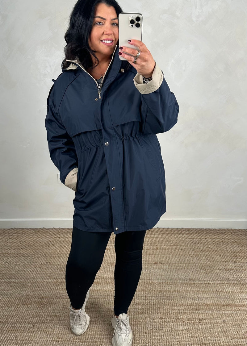 April reversible rain jacket navy/stone – The Style Attic
