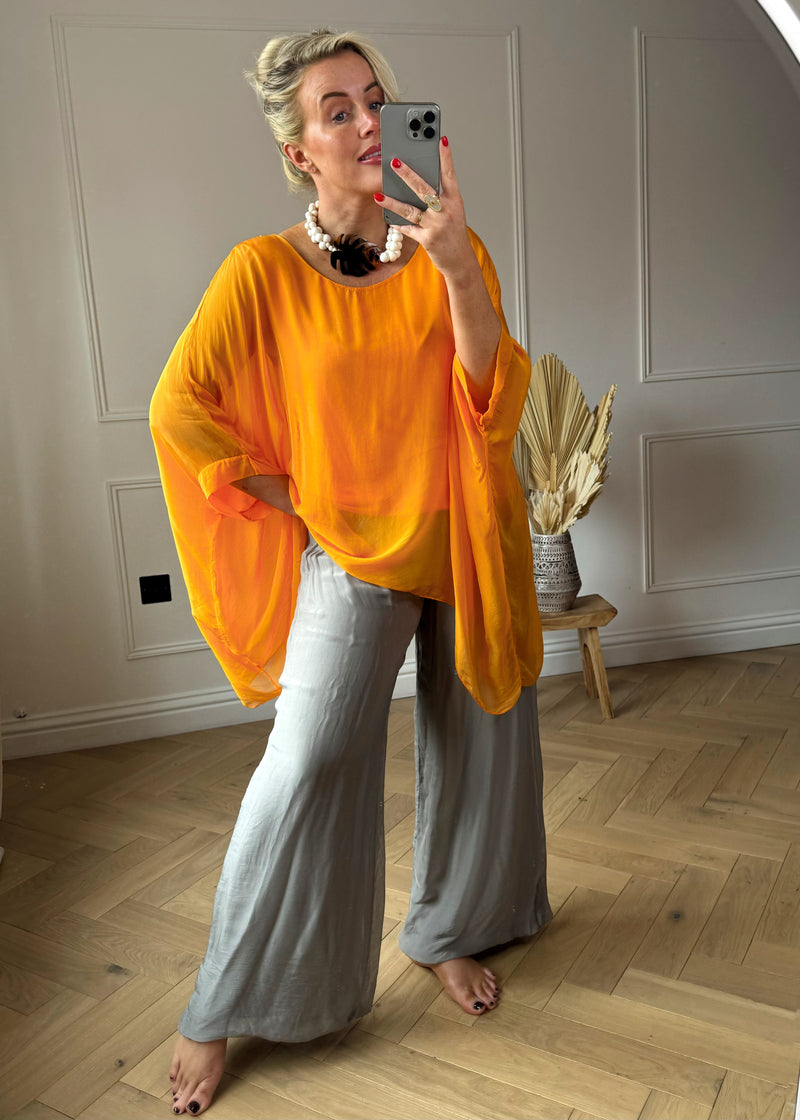 Arabella silk top - tangerine-The Style Attic