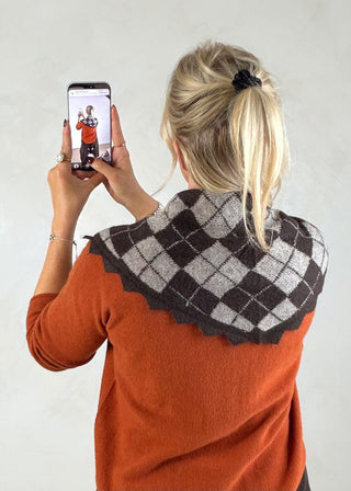 Argyle knitted scarf - Dark choc/grey-The Style Attic