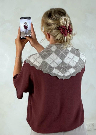 Argyle knitted scarf - Mocha-The Style Attic