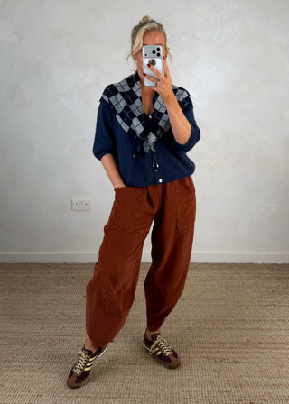 Argyle knitted scarf - Navy-The Style Attic
