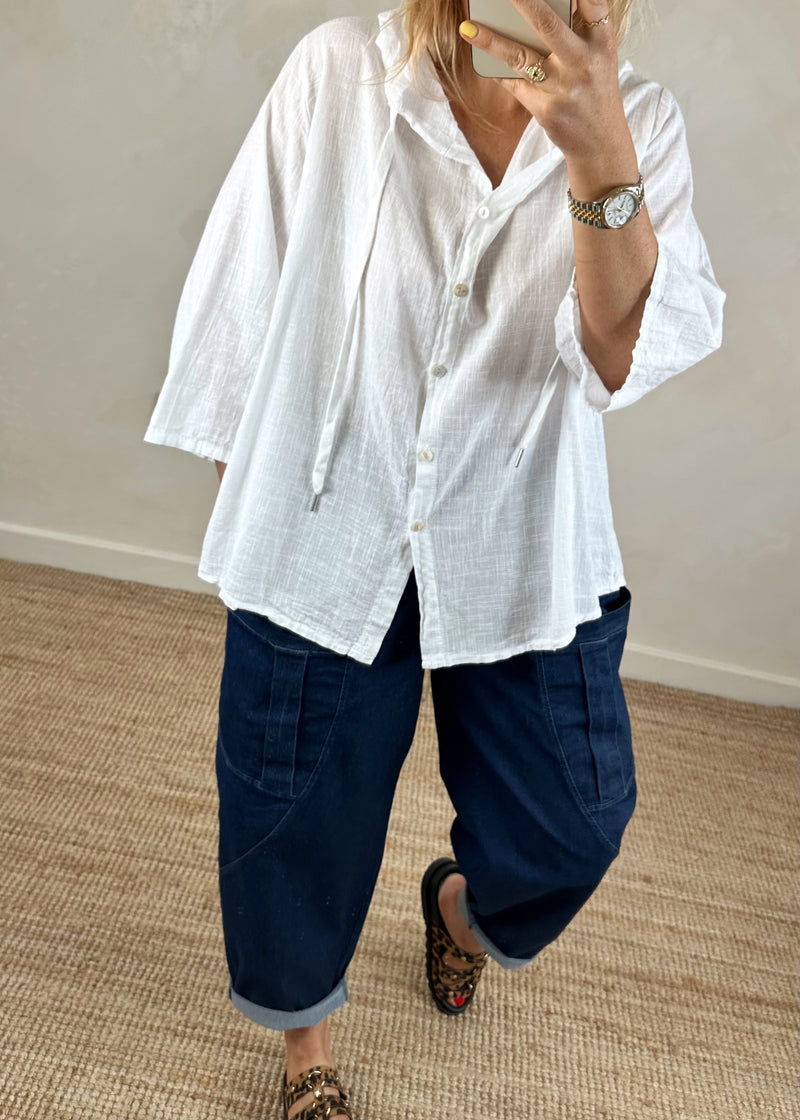 Aria hooded shirt - white-The Style Attic