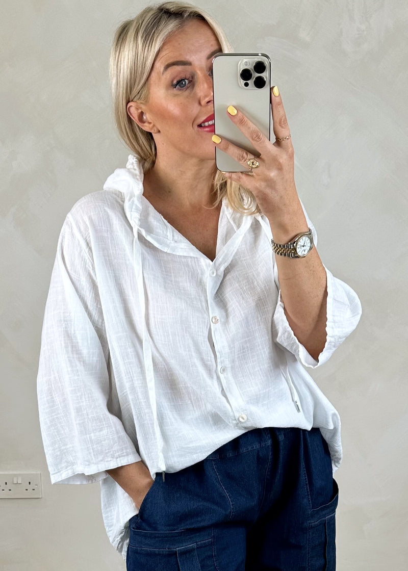 Aria hooded shirt - white-The Style Attic