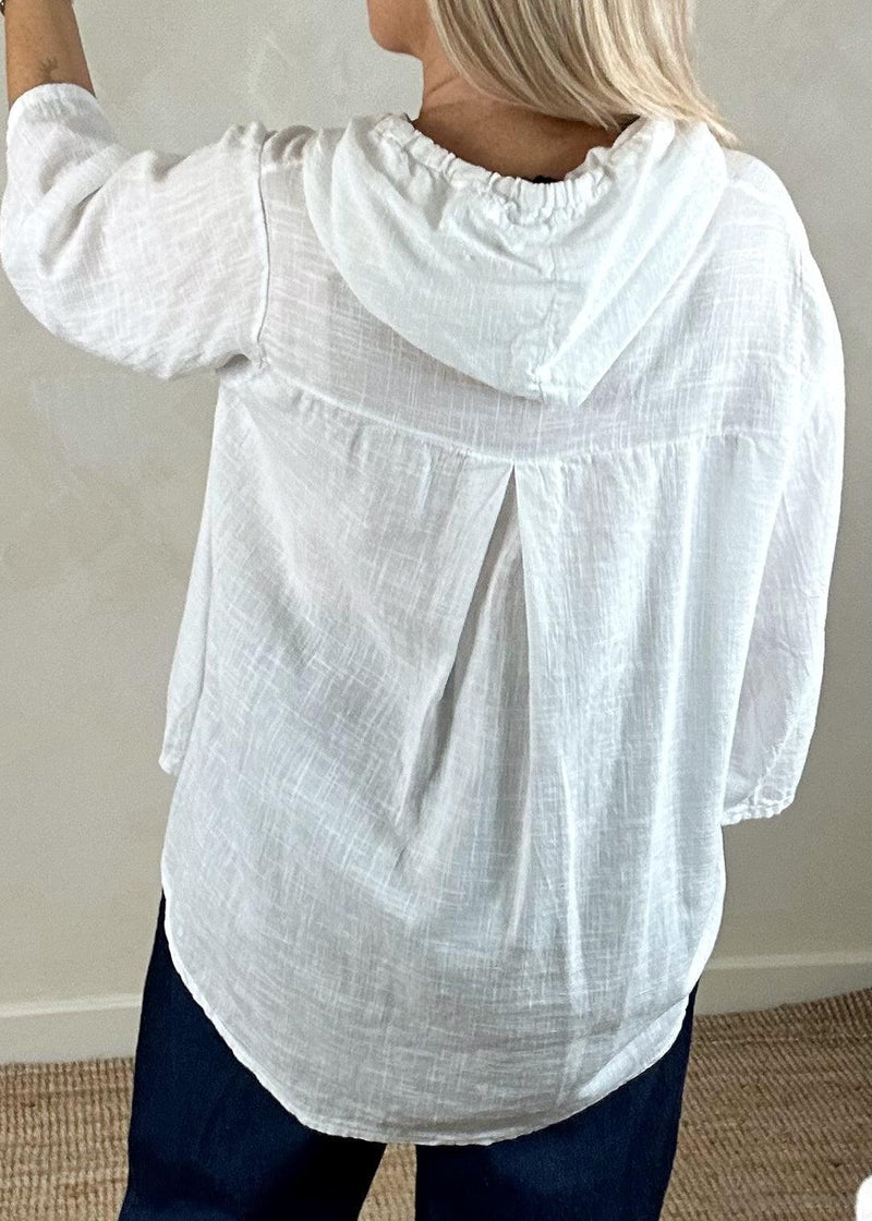 Aria hooded shirt - white-The Style Attic