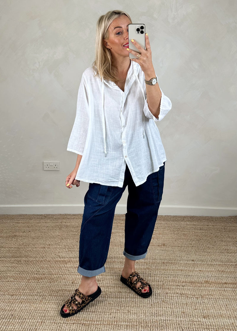 Aria hooded shirt - white-The Style Attic