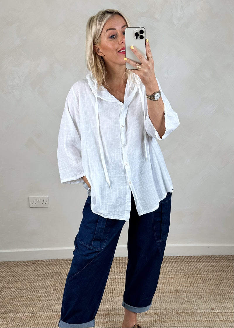 Aria hooded shirt - white-The Style Attic