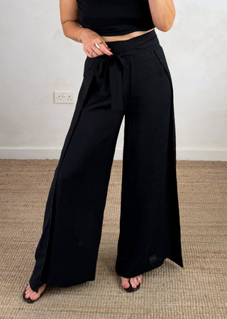 Asher multi tie trouser - black-The Style Attic