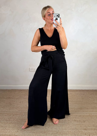 Asher multi tie trouser - black-The Style Attic