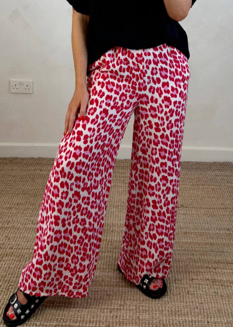 Astrid cheesecloth trouser - red leopard-The Style Attic