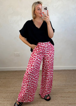 Astrid cheesecloth trouser - red leopard-The Style Attic