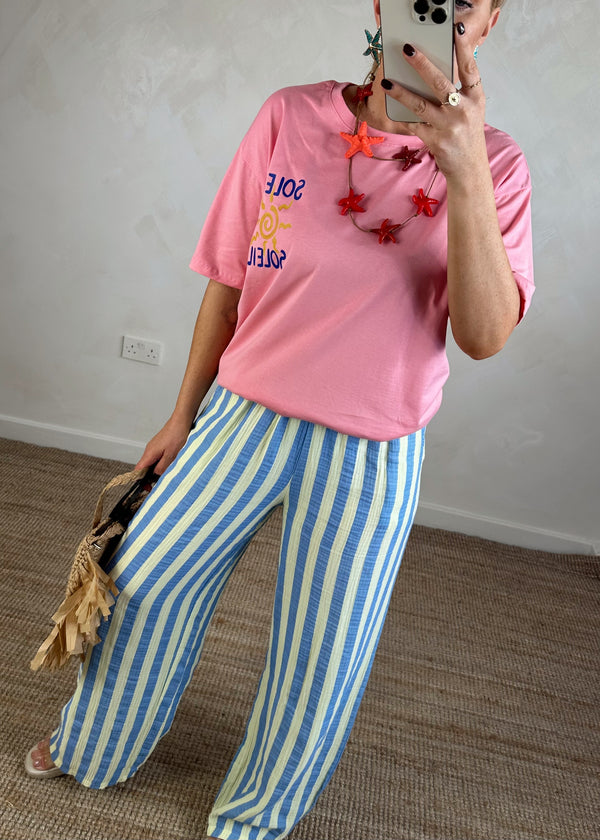 Astrid striped cheesecloth trouser - blue/yellow-The Style Attic