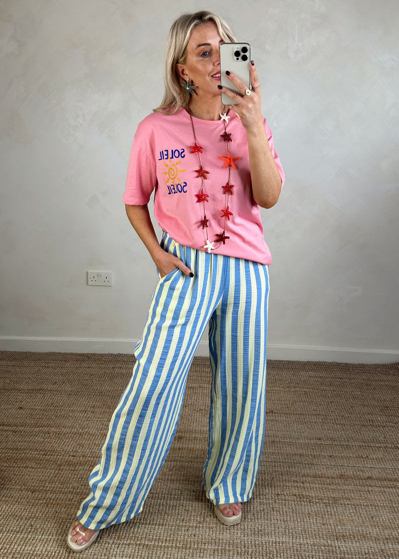 Astrid striped cheesecloth trouser - blue/yellow-The Style Attic