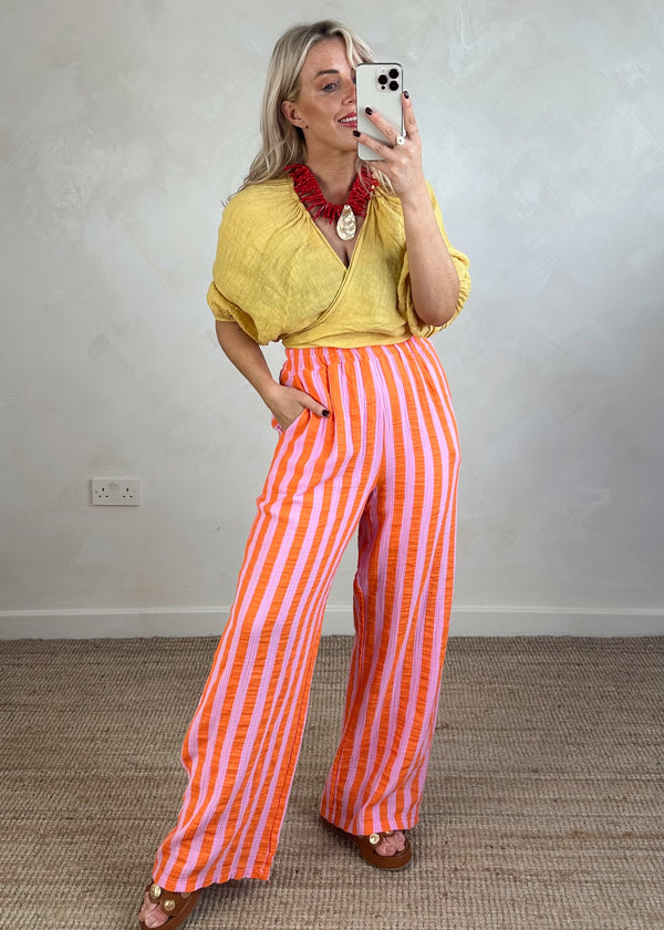 Astrid striped cheesecloth trouser - pink/orange-The Style Attic