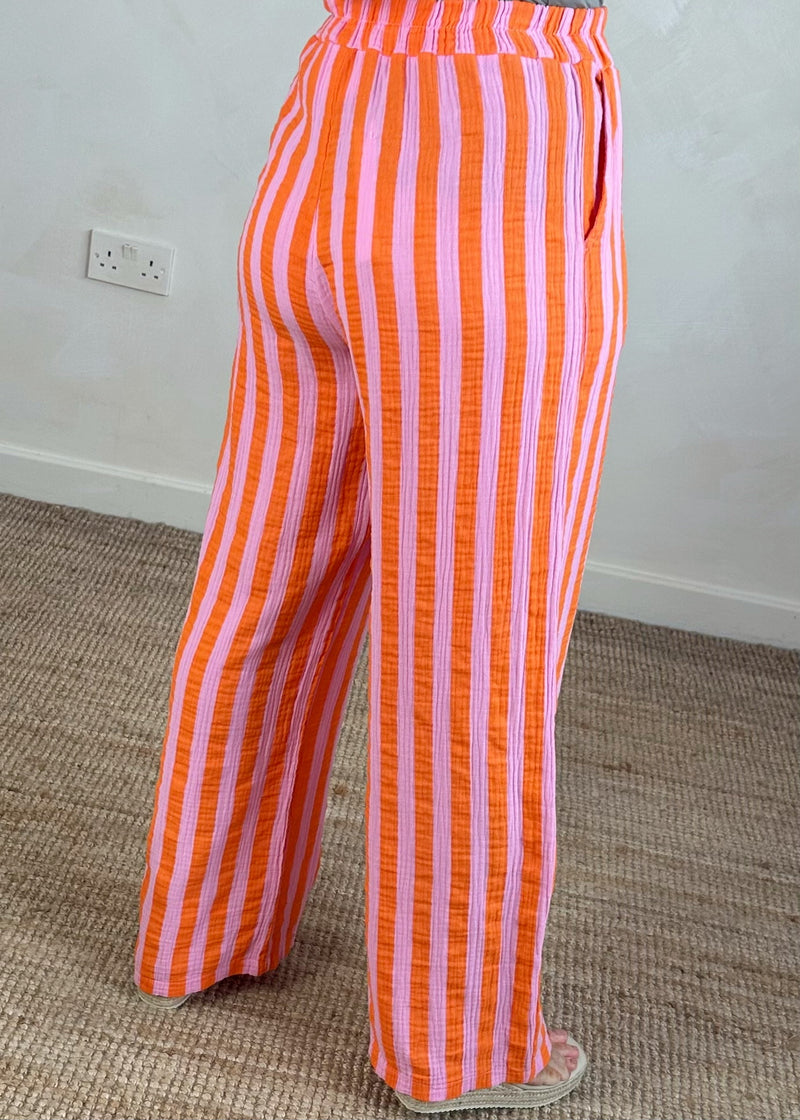 Astrid striped cheesecloth trouser - pink/orange-The Style Attic