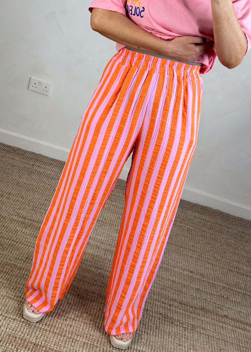 Astrid striped cheesecloth trouser - pink/orange-The Style Attic