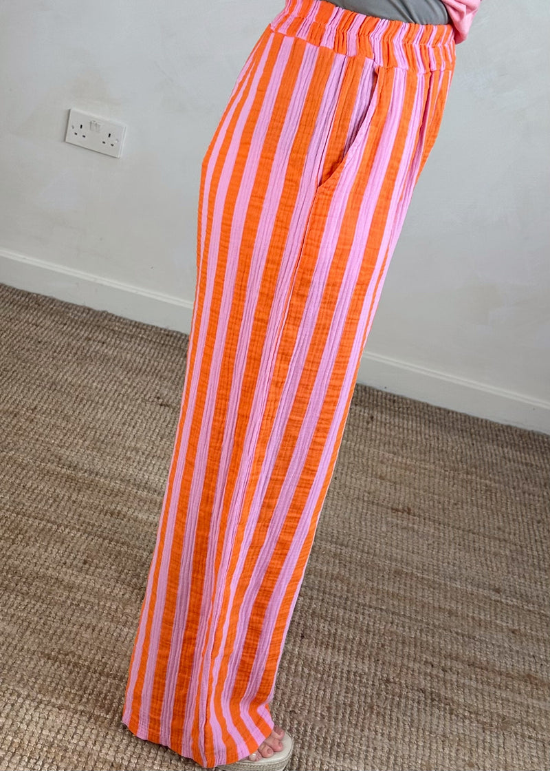 Astrid striped cheesecloth trouser - pink/orange-The Style Attic