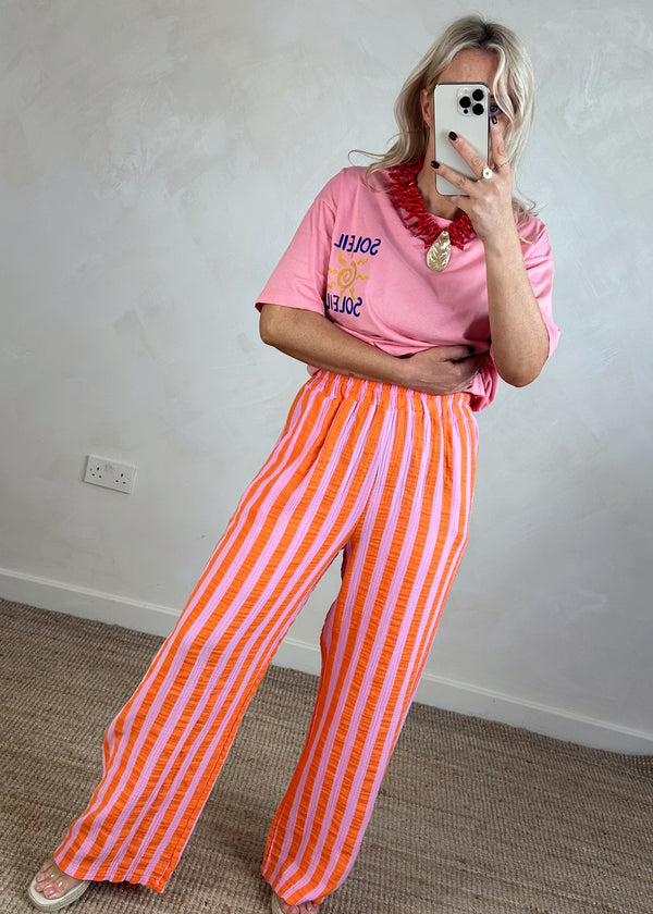 Astrid striped cheesecloth trouser - pink/orange-The Style Attic