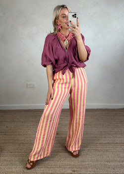 Astrid striped cheesecloth trouser - yellow/pink-The Style Attic