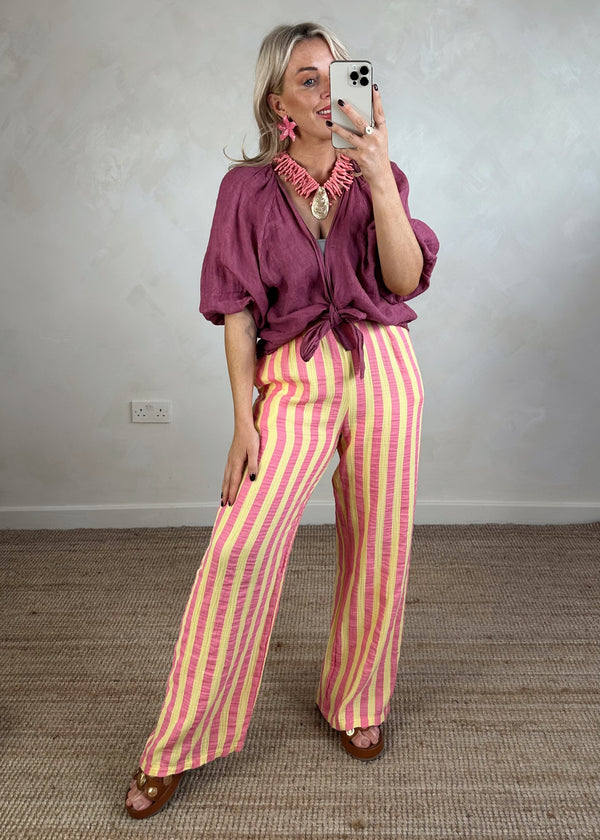 Astrid striped cheesecloth trouser - yellow/pink-The Style Attic