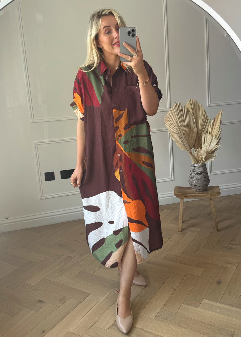 Aubrey palm dress - brown-The Style Attic