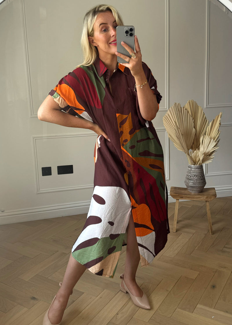 Aubrey palm dress - brown-The Style Attic