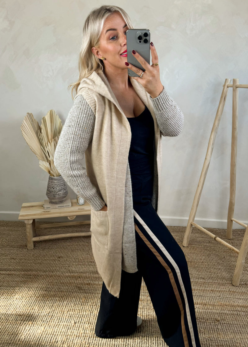 Avie hooded gilet knit - beige-The Style Attic