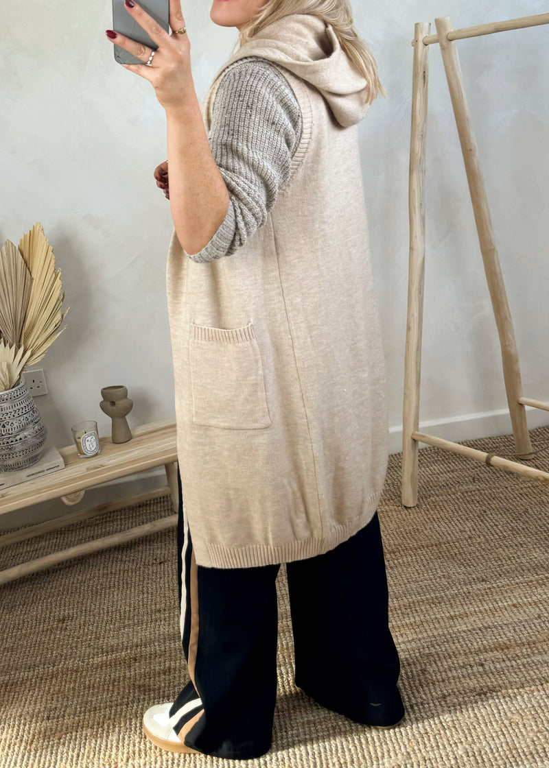 Avie hooded gilet knit - beige-The Style Attic