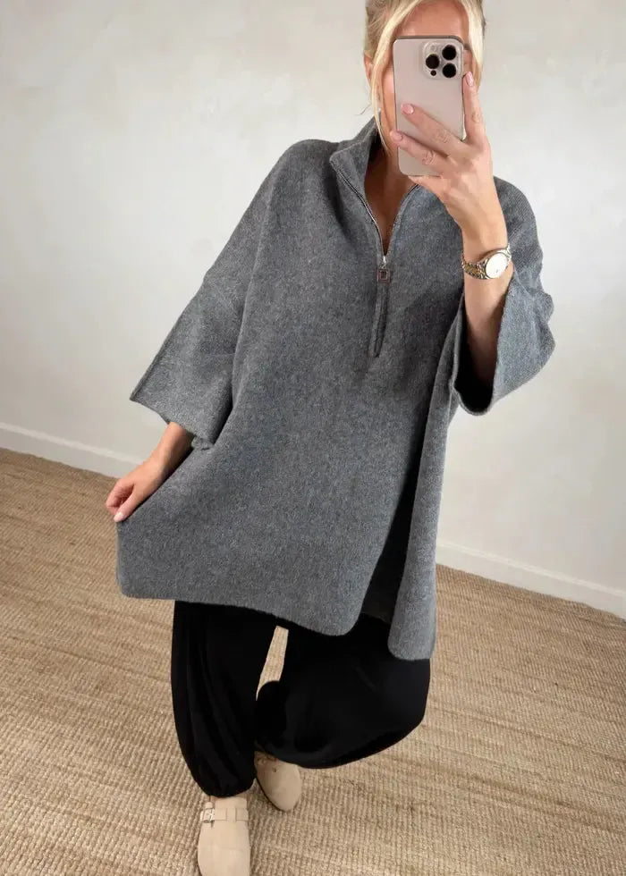 Axel longline knit - light grey-The Style Attic