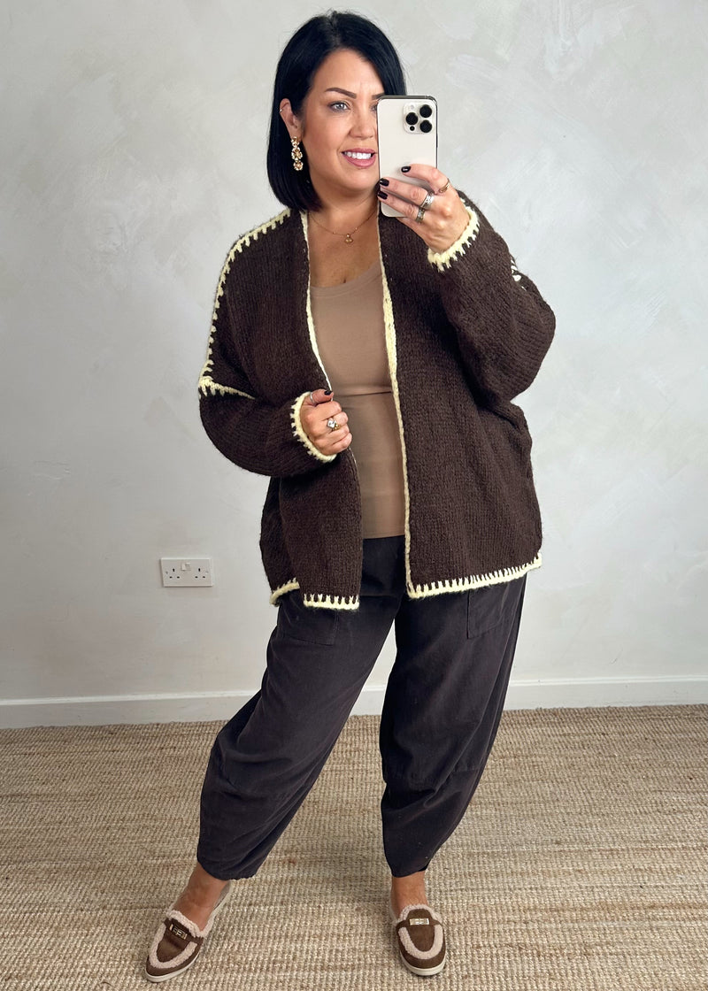 Ramona cardigan - chocolate/lemon-The Style Attic