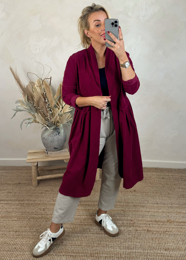 Baby cord duster jacket - Merlot-The Style Attic