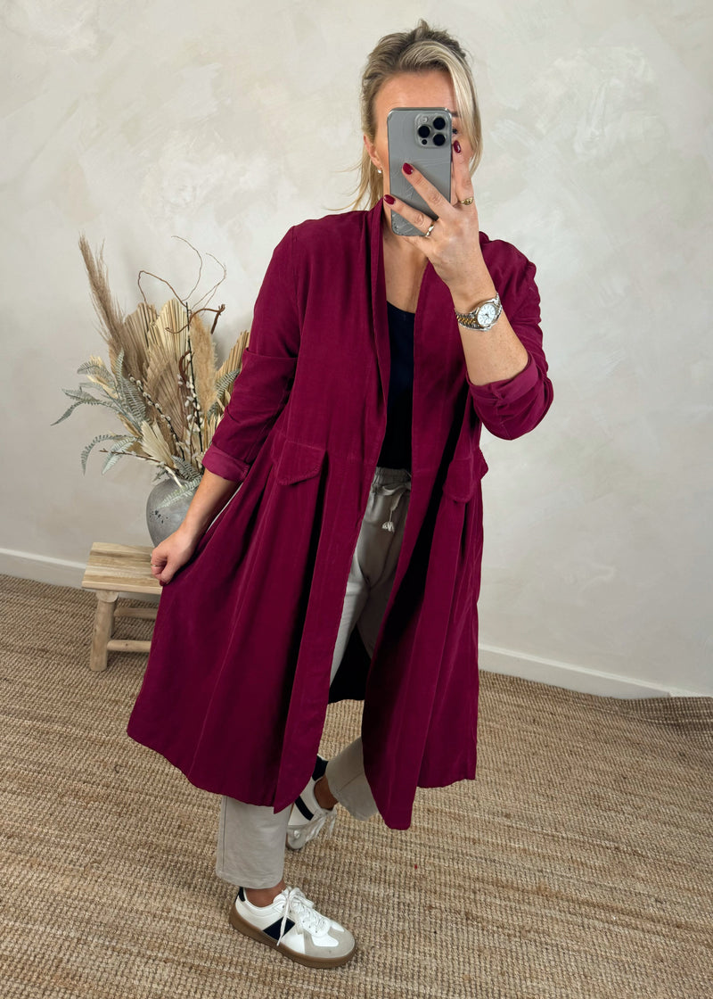 Baby cord duster jacket - Merlot-The Style Attic