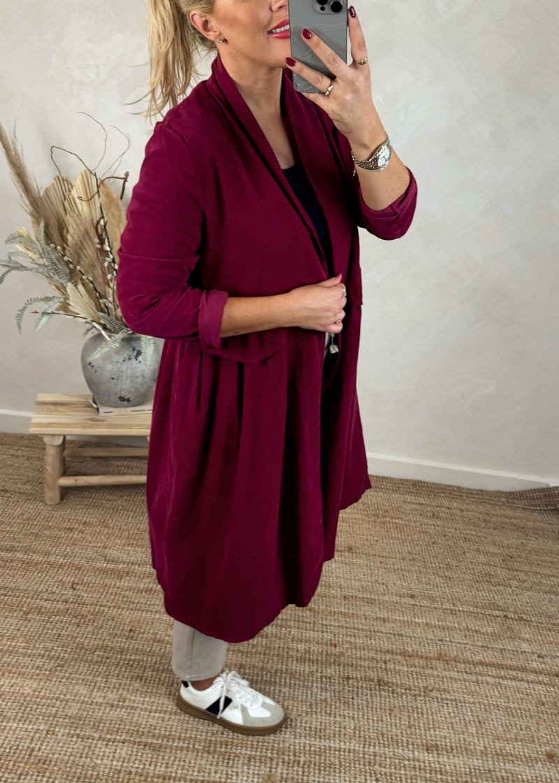 Baby cord duster jacket - Merlot-The Style Attic