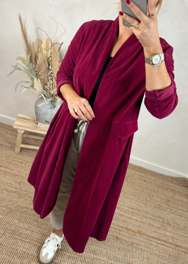 Baby cord duster jacket - Merlot-The Style Attic