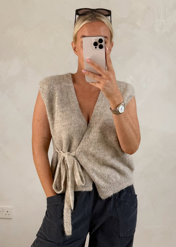 Ballerina tie waistcoat - oatmeal-The Style Attic