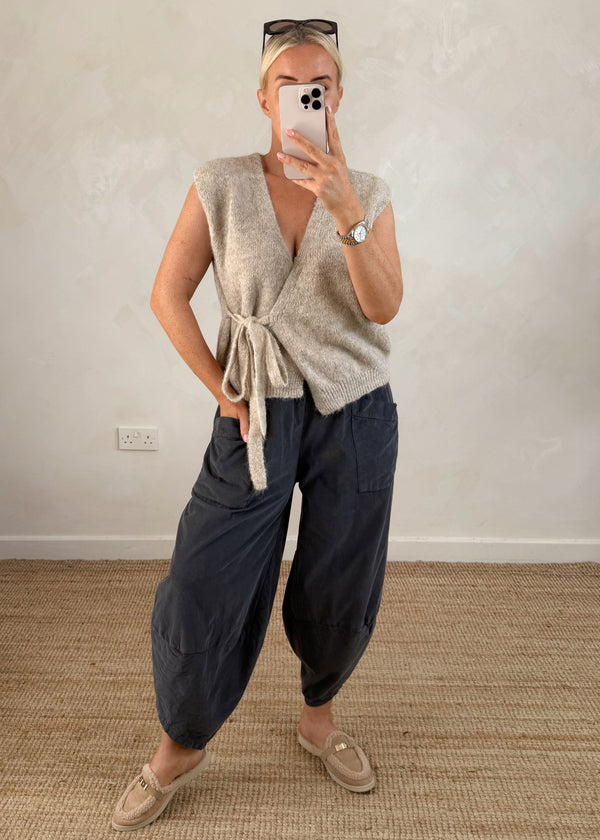 Ballerina tie waistcoat - oatmeal-The Style Attic