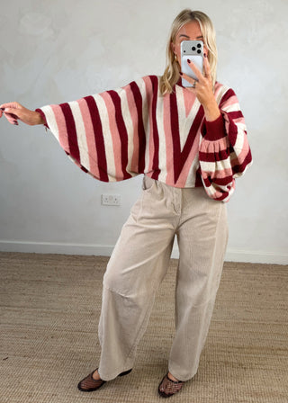 Balloon sleeve striped knit-The Style Attic