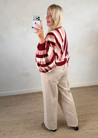 Balloon sleeve striped knit-The Style Attic