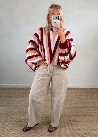 Balloon sleeve striped knit-The Style Attic