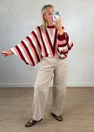 Balloon sleeve striped knit-The Style Attic