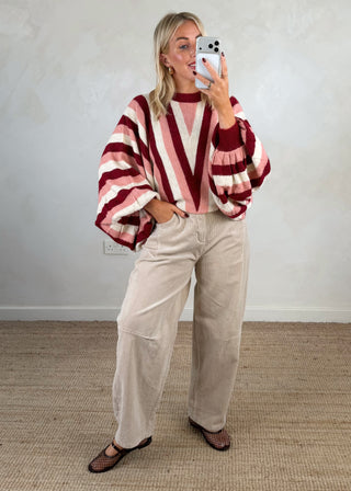 Balloon sleeve striped knit-The Style Attic