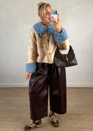 Bambi fur collar jacket - Blue-The Style Attic