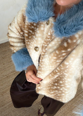 Bambi fur collar jacket - Blue-The Style Attic