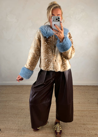 Bambi fur collar jacket - Blue-The Style Attic