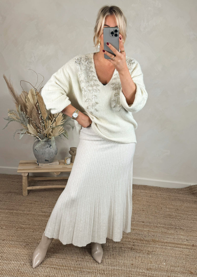 Barclay knitted skirt - cream-The Style Attic